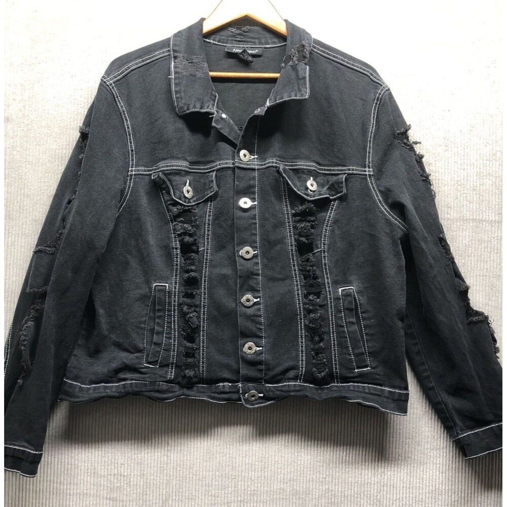 Ashley Stewart Women’s Denim Jacket 22/24 Black Wash White Contrast Stitching